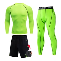man sportswear tracksuit set bodybuilding suit sweat gym workout set long sleeve shirt fitness leggings compression clothing