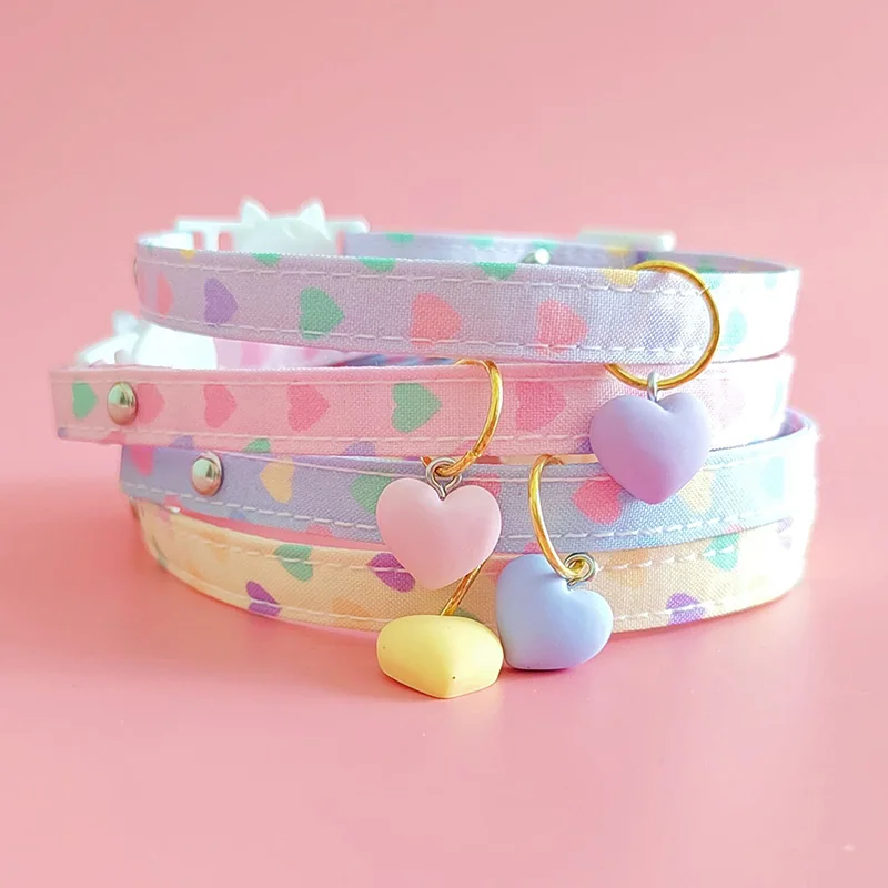 Adjustable Cat Collar Safety Buckle Cute Fashion Puppy Collar Pet Collar Printed Pattern Heart Dog Neck Kitten Accessories