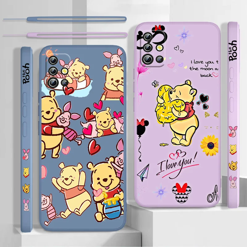 

Disney Edward Pooh Cute Liquid Left Rope Phone Case For Samsung A22 A21S A20S A13 A12 A11 A10S A03S A02 A01 Core Funda Cover