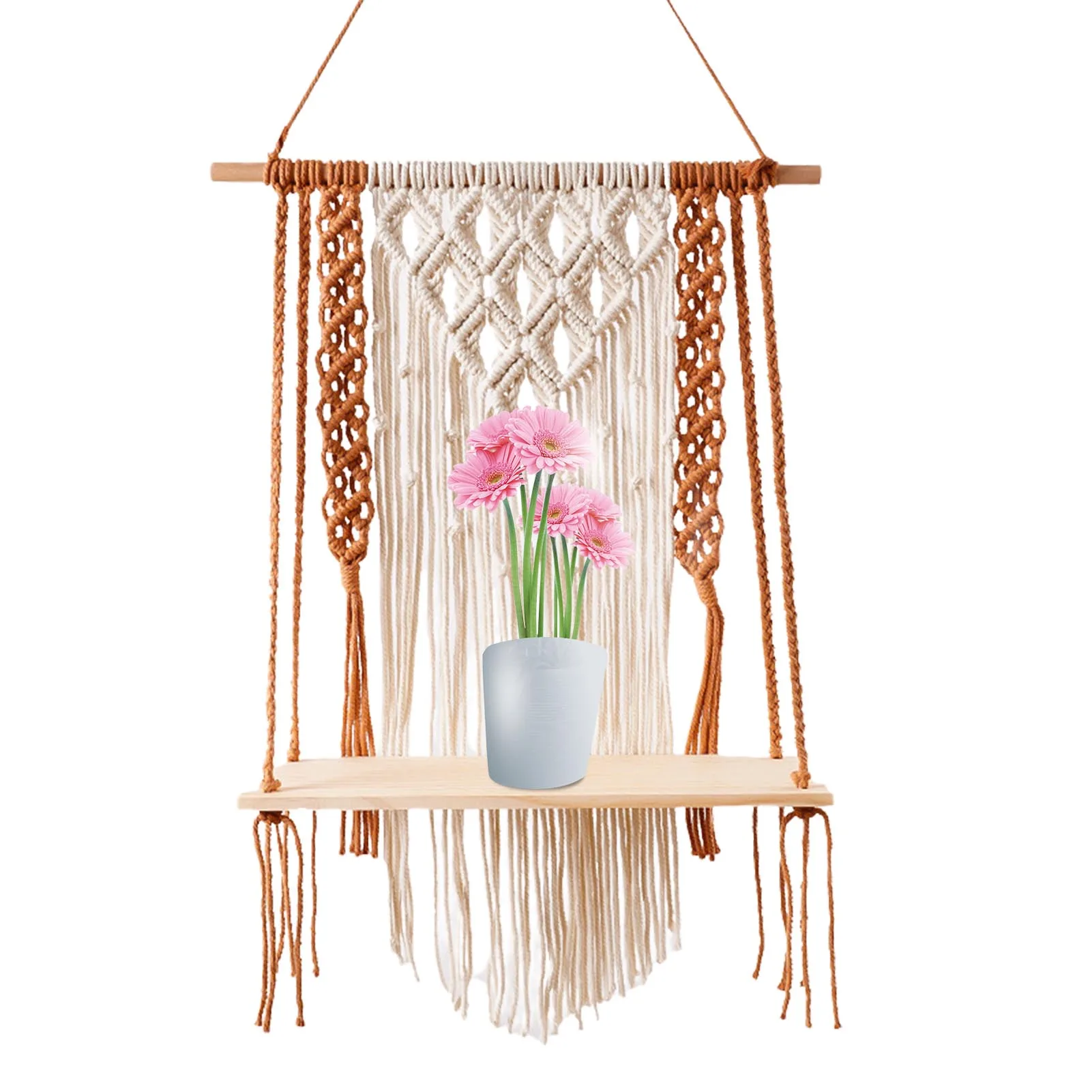 

Boho Shelves Handmade Woven Rope Home Organizer Decor for Plant Macrame Wall Hangings Shelf for Bedroom Bathroom Living Room
