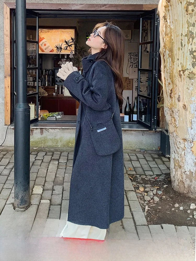 Черное двустороннее шерстяное пальто Super Ambiance женское зимнее 2024 новая корейская