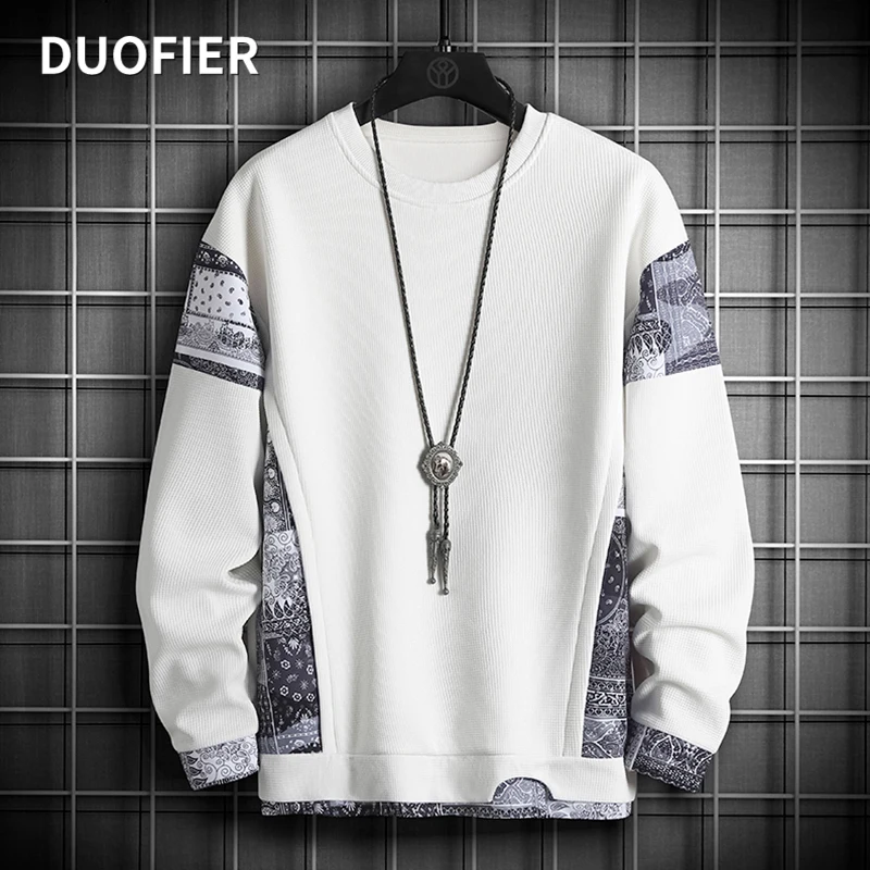 

Autumn Casual Loose Hoodies Men Fashion Tops Hip Hop Streetwear Harajuku New Pullover Hoodie Male White Patchwork Sweatshirt 5XL