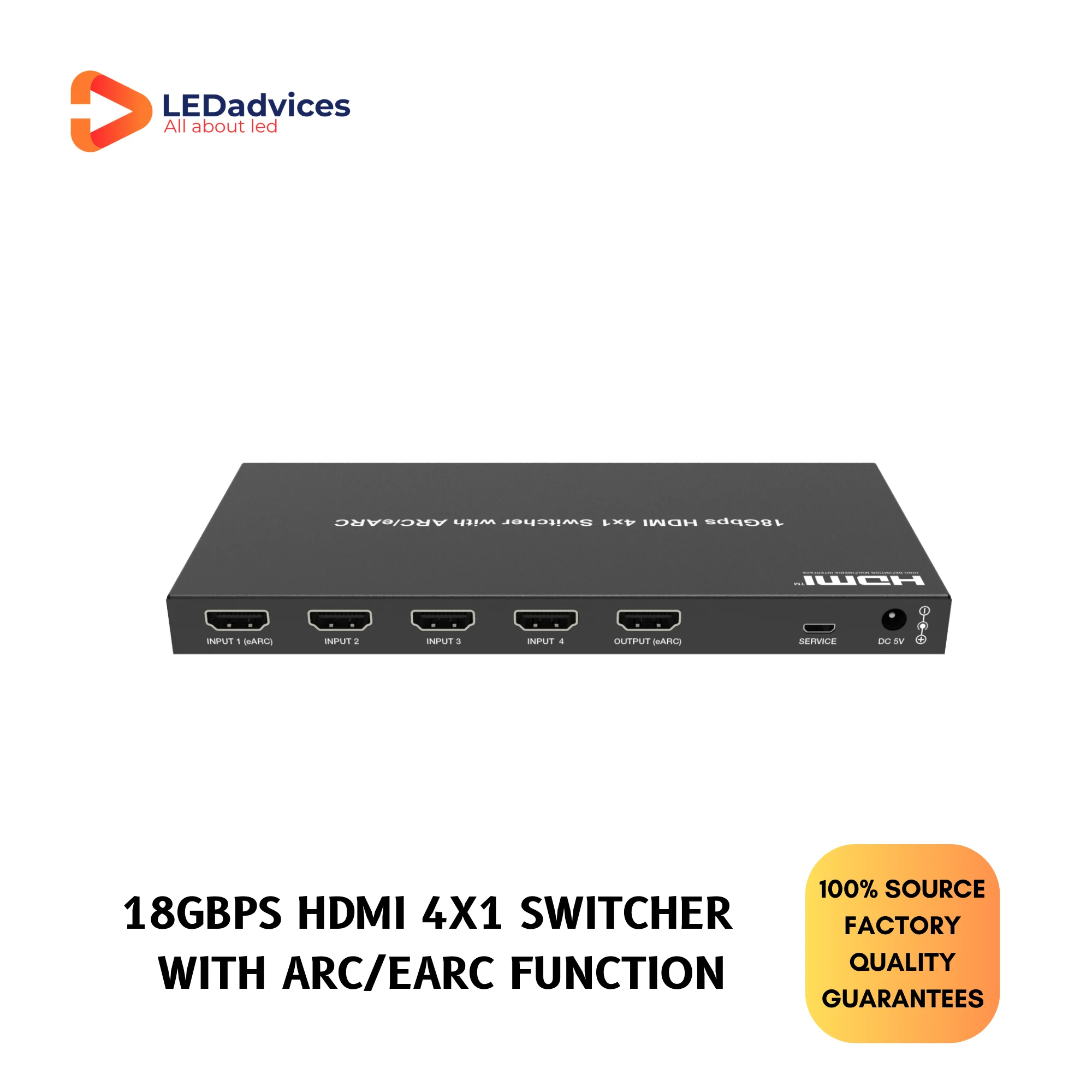 Коммутатор 18 Гбит/с HDMI 4x1 с функцией дуги/наушников