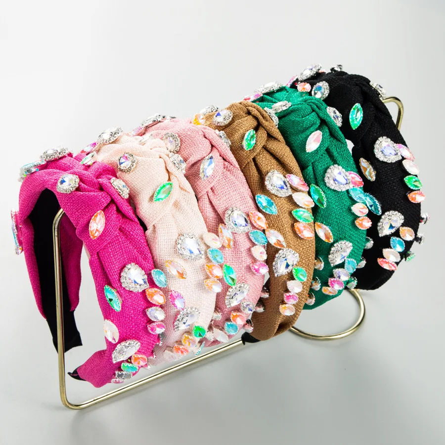 

Luxury Baroque Retro Rhinestone Knotted Headbands Fashion Hair Accessories Women Trendy Party Hairband Hair Hoops Girl New