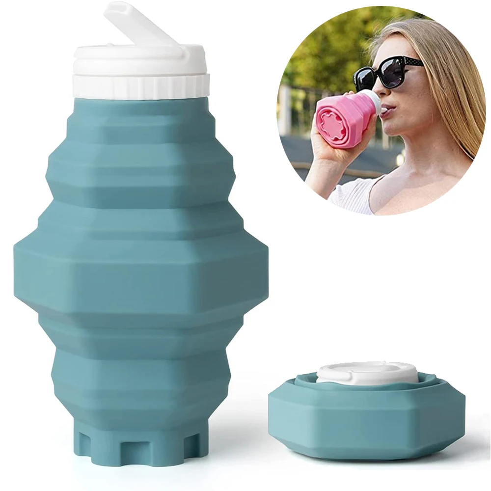 

500ml Collapsible Water Bottle Silicone Foldable Travel Water Bottle with Leakproof Valve for Yoga Camping Hiking Ultra-Portable