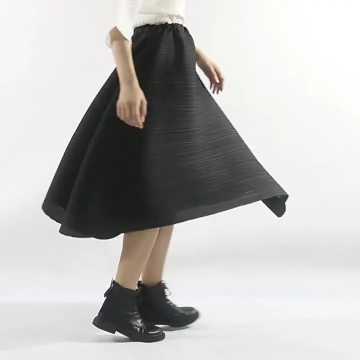 Miyake pleated ladies skirt summer urban casual pleated skirt mid-length solid color summer A-line high waist skirt