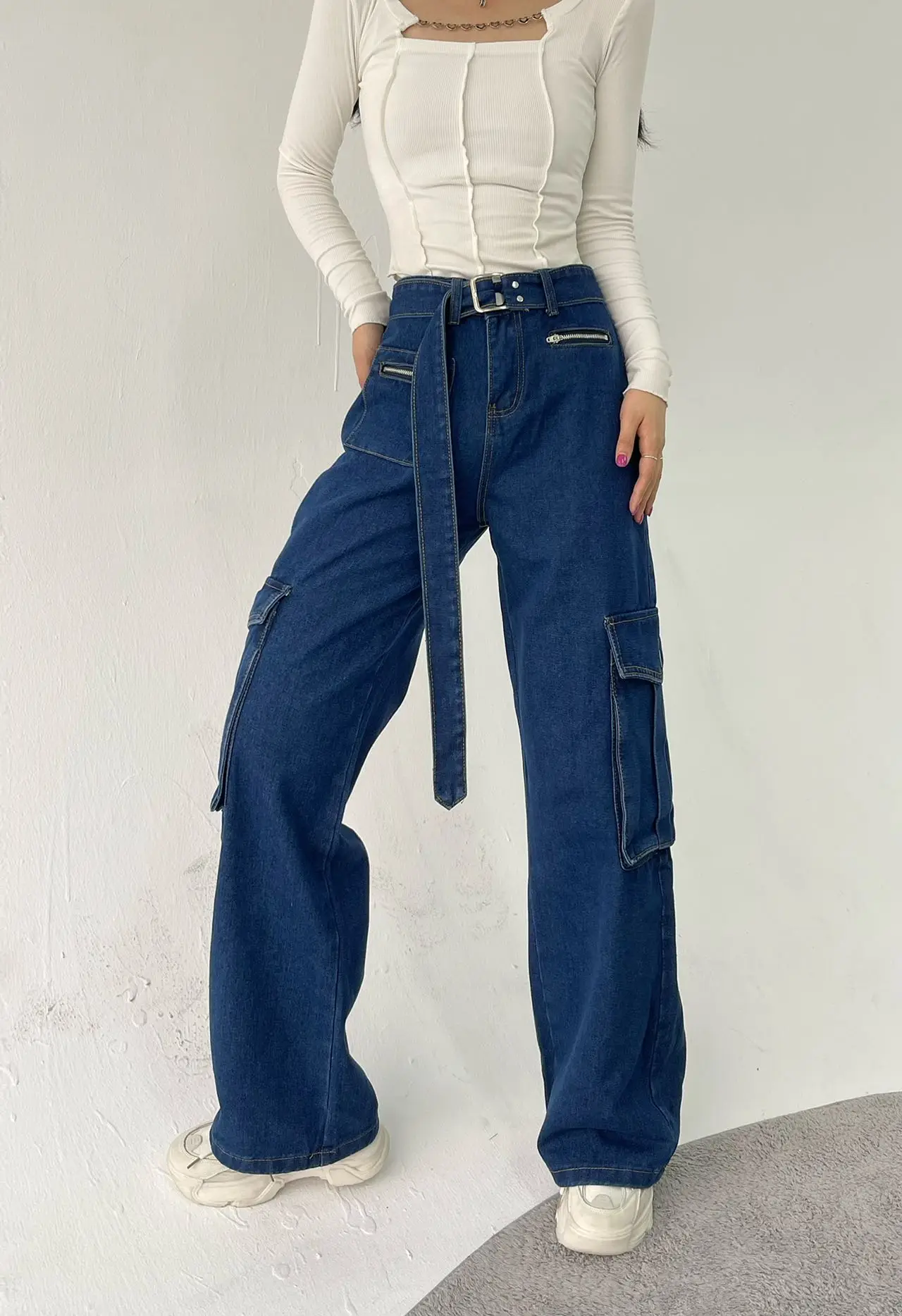 

Женские джинсы-карго American High Street Vibe, Длинные свободные брюки с высокой талией и широкими штанинами, Осень-зима 2022