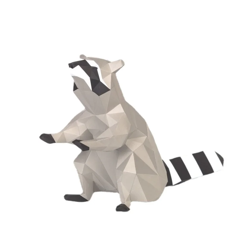 Cute Raccoon DIY 3D Paper Model Puzzle Toys for Children Animal Sculpture Raccoon Papercraft for Living Room Home Decoration