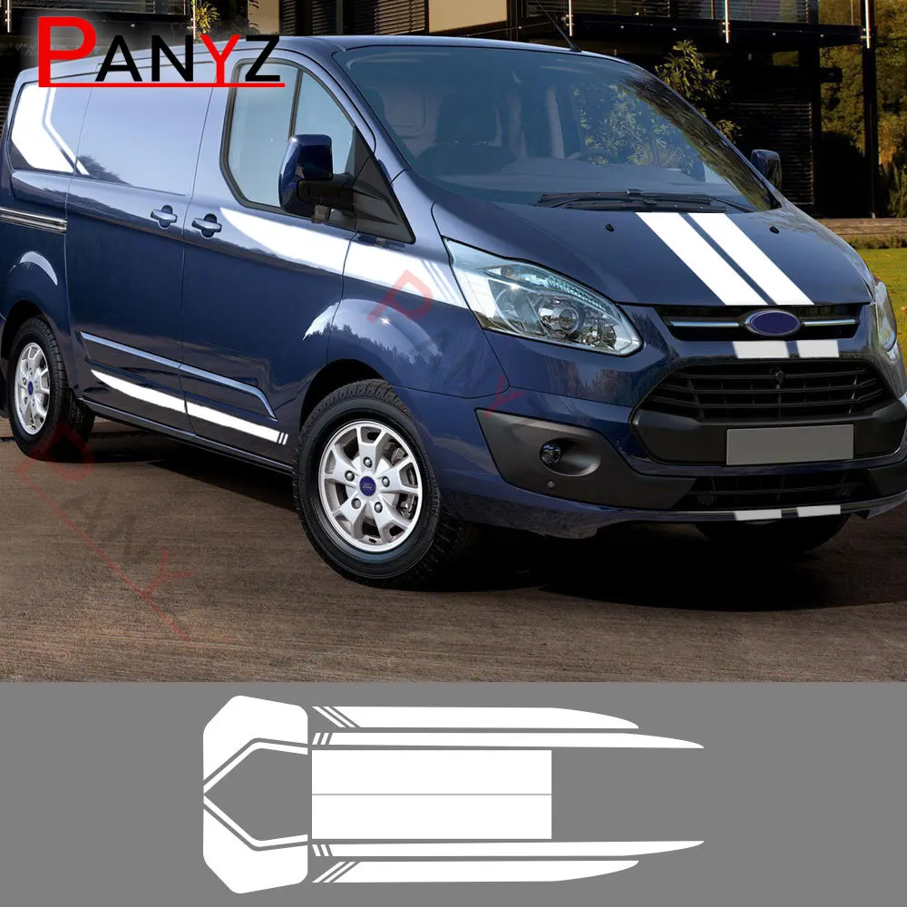 

2Pcs/Lot Car Stickers For Ford Transit Tourneo Custom MK7 MK8 MK9 Sport STRIPE KIT Van Vinyl Decals Tuning Auto Accessories