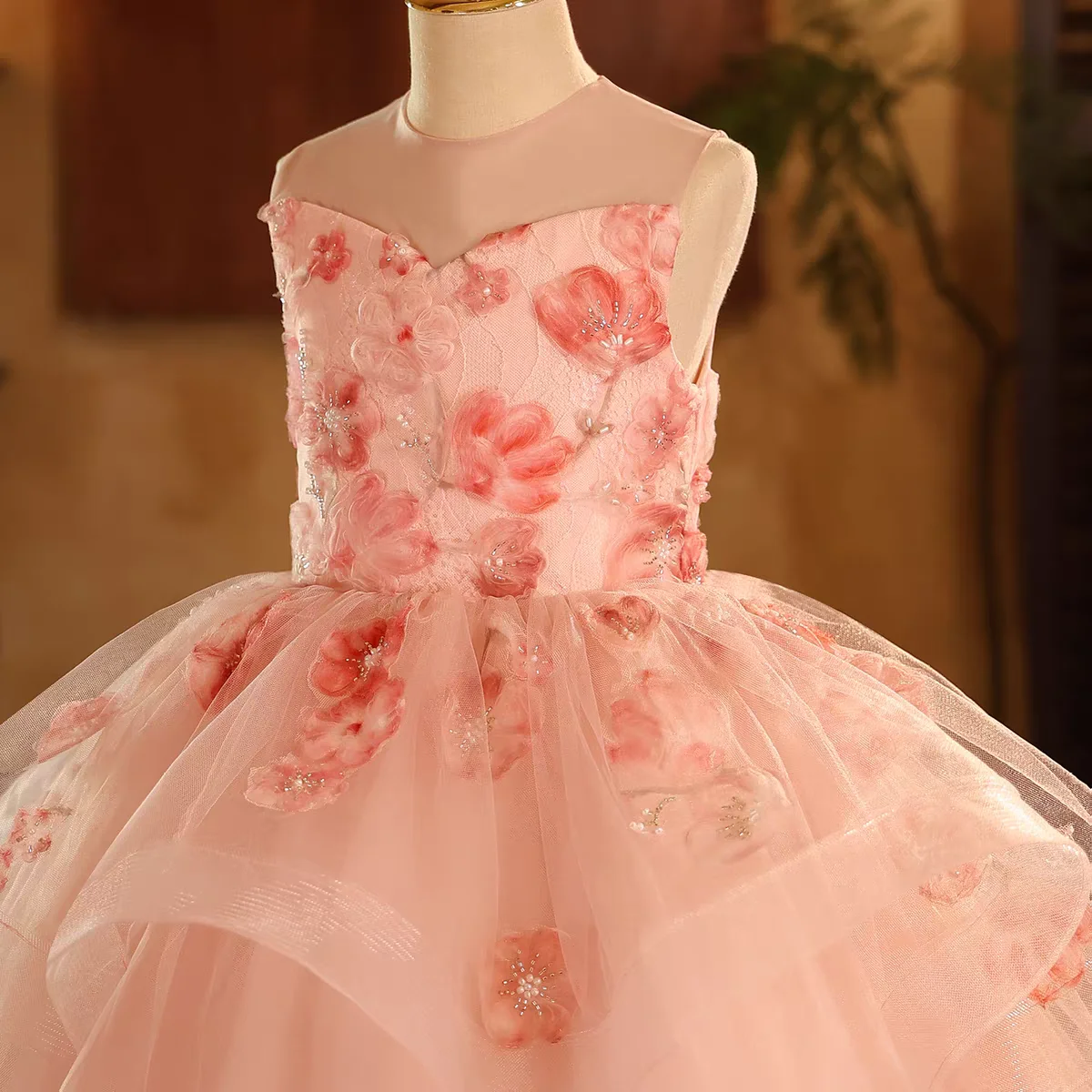 Фото Dreamy Vow D189 Розовое элегантное платье с цветочным узором для девочек с 3D цветами Юбка трапециевидной формы принцессы для дня рождения, свадьбы, дня чести №4