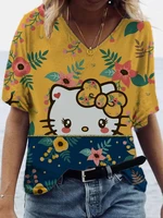 summer 2021 new womens short sleeve hello kitty3dt shirt printed streetwear loose y2k casual womens v neck tee