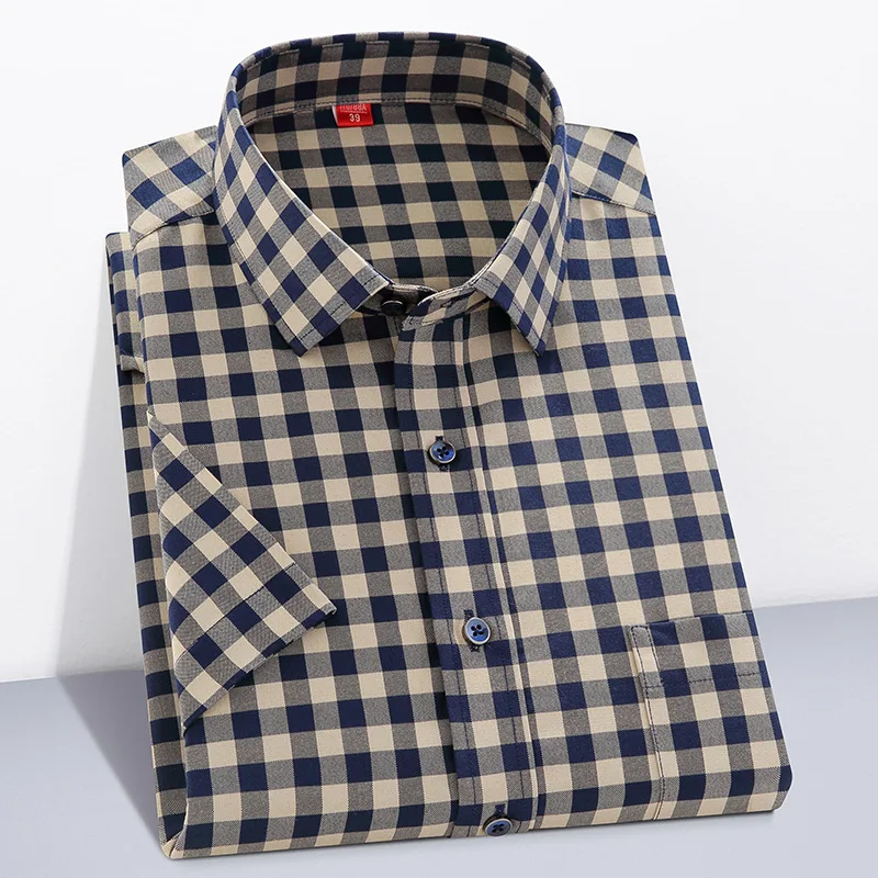 Shirt Plaid Men's Short Sleeve Shirt Summer Thin Checkerboard Pattern Loose Fashion Non-iron Korean Youth Style Slim Fit Clothes