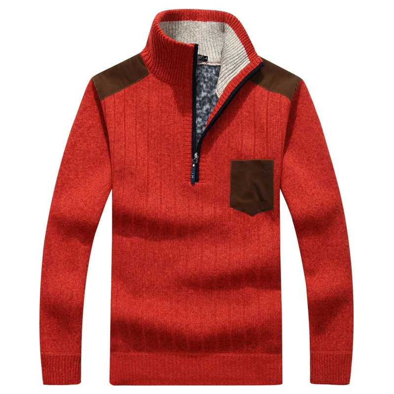 Winter Pullover Men's Sweater Plus Velvet Half Zipper Sweater Thicken Warm Stand Collar Loose Sweater Vetement Homme Men Clothes