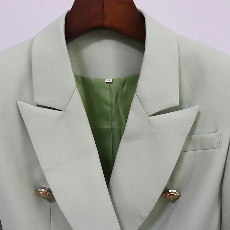 HIGH QUALITY New 2023 Classic Designer Women's Metal Lion Buttons Double Breasted Blazer Jacket Tender green