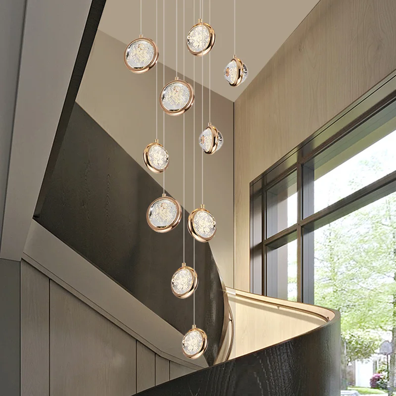 

Chandeliers Lights Nordic gold plated villa duplex staircase living room crystal mall exhibition hall hanging line