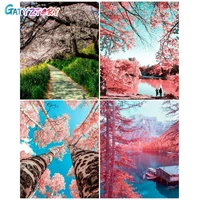 gatyztory diy painting by number tree pictures by numbers forest scenery kits drawing on canvas hand painted paintings gift home