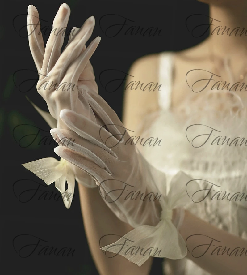 

White Wrist GlovesPlus Size Marriage Gloves Women Lace Mesh Gloves For Ladies Party Gloves Whith Bow 2022 Custom