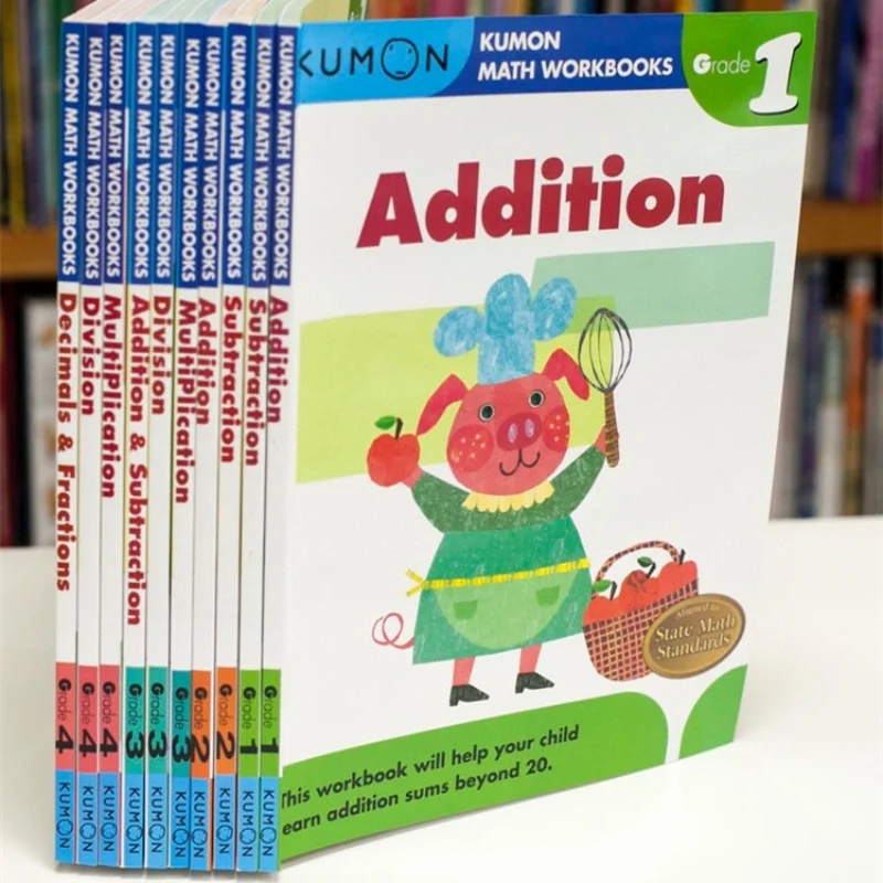 10 Books/Set Kumon Calculation Math Workbooks Word Problems English Math Problems Teaching Books For Grades 1-4