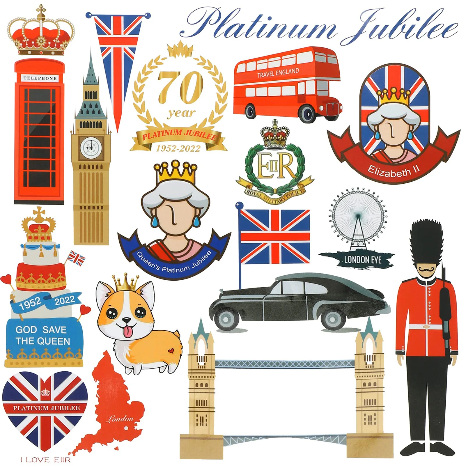 

Queen's Jubilee Decorations Stickers Union Jack British Patriotic Decoration Queen Jubilee PVC Stickers Party Decorations Decals