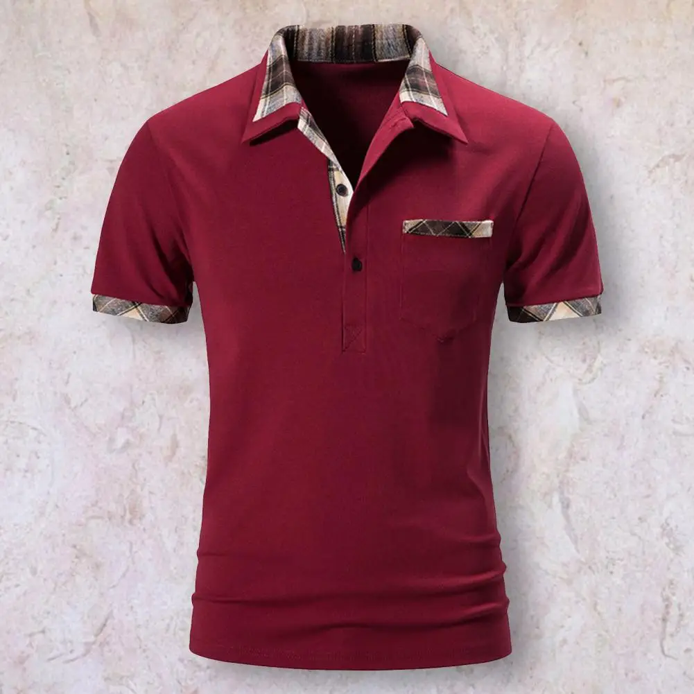 

Футболка мужская клетчатая с отложным воротником, свободная рубашка в деловом стиле, топ на пуговицах в стиле пэчворк, Офисная уличная одеж...