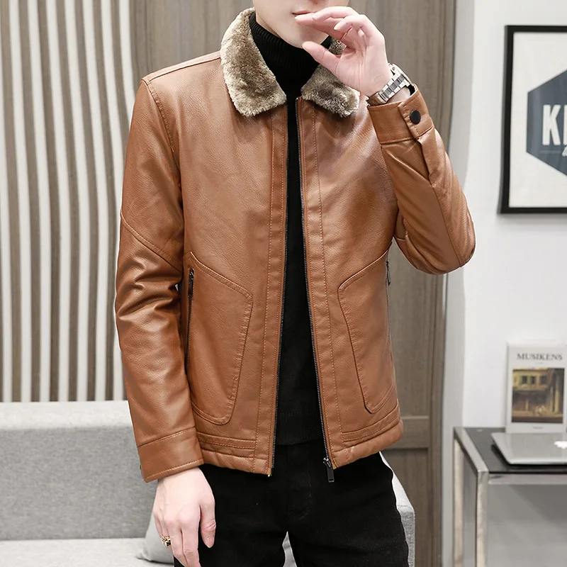

New Winter Men's Leather Jacket Plus Velvet Thickened Leather Jacket Casual Coat