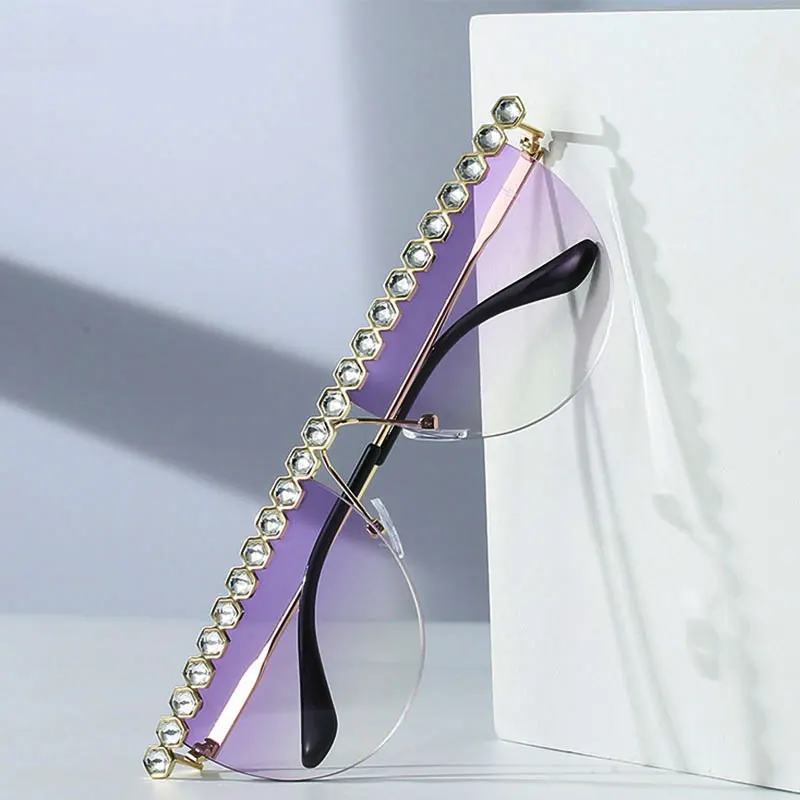 

Fashion Rimless Half Round Diamond Women Sunglasses Luxury Brand Designer Sun Glasses Shade UV400 Glasses