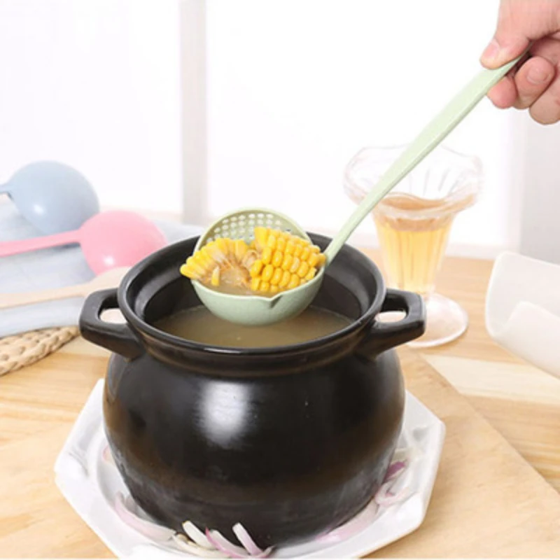 

Wheat Straw Long Handle Soup Spoon Strainer Tableware Colander Skimmer Kitchen Supplies