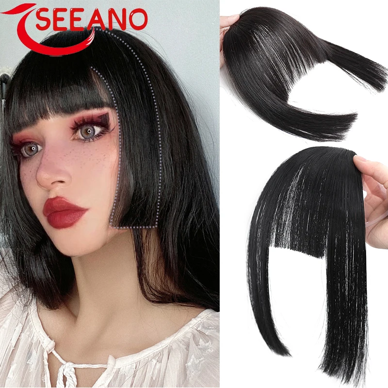 

SEEANO Synthetic Bangs Princess Cut False Bangs Hair Extension Fake Fringe Natural Hair Clip On Bangs HighTemperature Black Wig