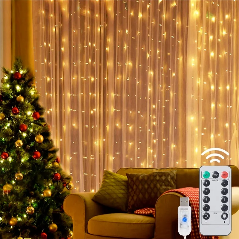 

3M LED Fairy String Lights Curtain Garland USB Festoon Remote Christmas Decoration for Home New Year Lamp Holiday Decorative