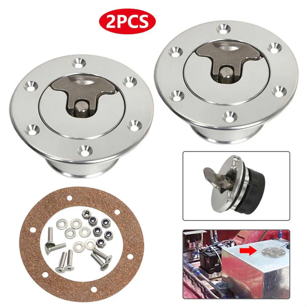 

2pcs Aluminum Billet Fuel Cell / Fuel Surge Tank Cap Pop-Up Flush Mount 6 bolt Mirror Polished Opening ID 35.5mm