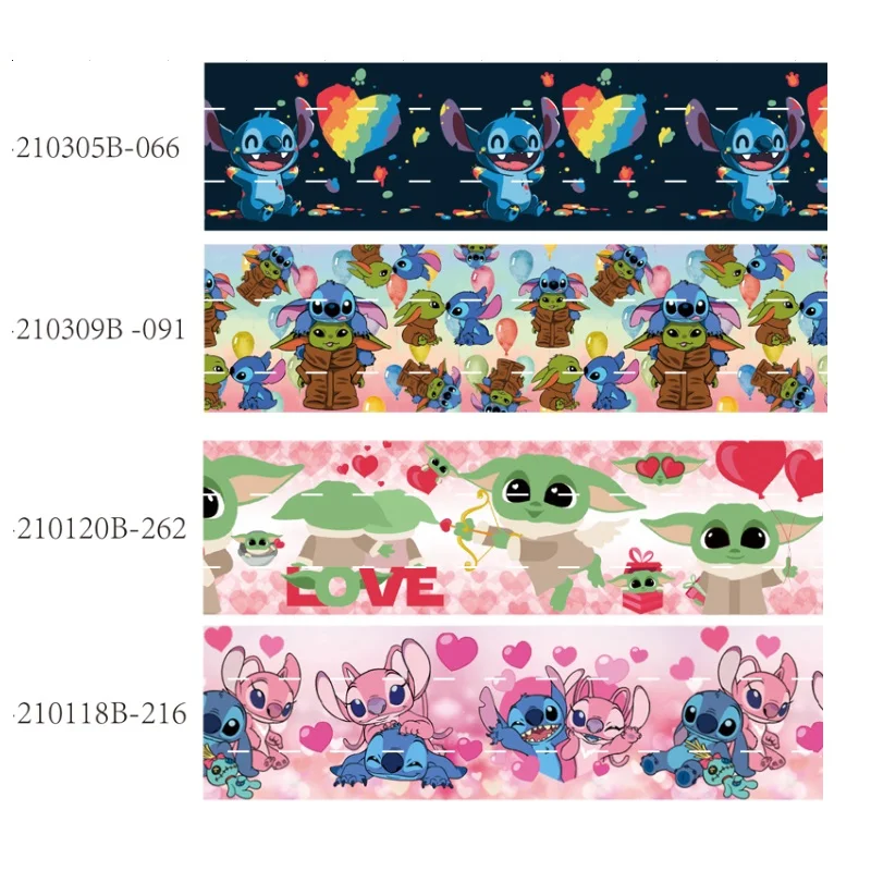 10yards Printed Disney Cartoon Baby Yoda Stitch Grosgrain Ribbon 25mm for Bows DIY Craft Supplies Decoration Handmade Materials - купить по