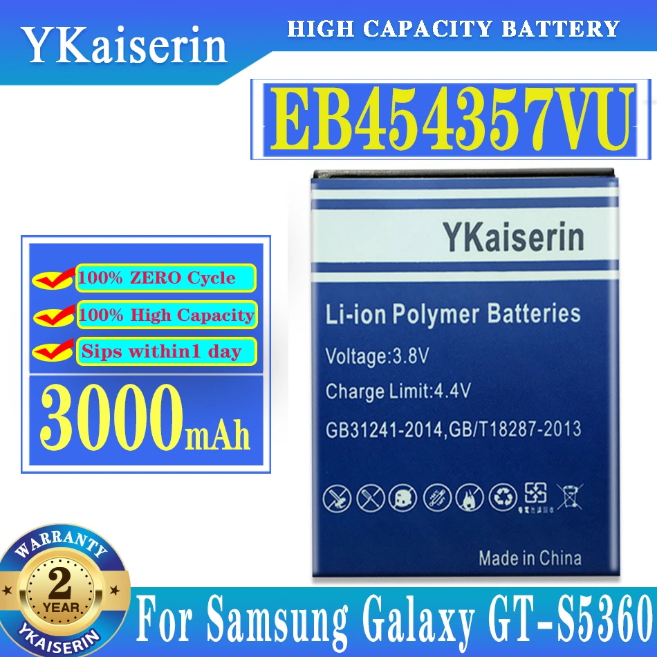 

Для Samsung Galaxy мобильный телефон GT-S5360 GT-S5368 GT-S5380 GT-S5302 GT-S5300 Y для телефона с аккумулятором 3000mAh EB454357VU