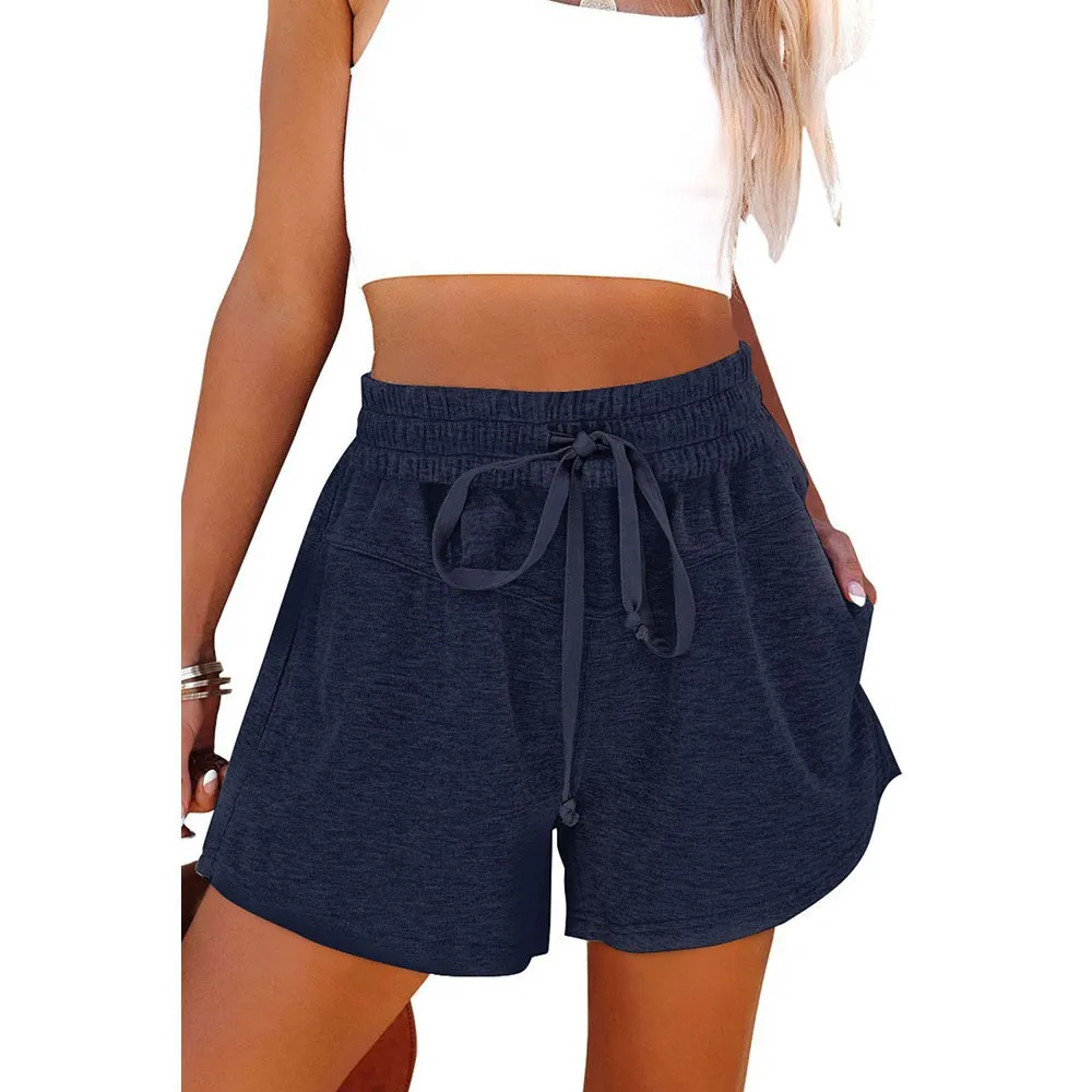 2023 Spring Summer Women's Sports Shorts Lace-up Casual Pocket Solid Shorts