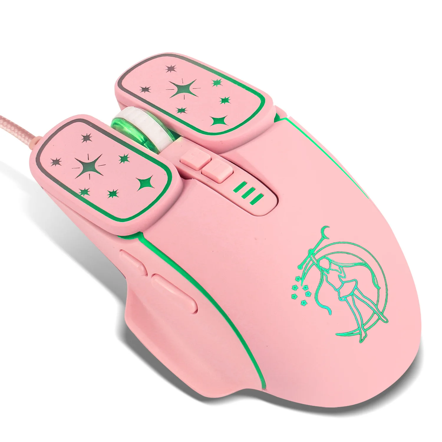 

Moon Goddess USB Wired Mouse Mute Button LED RGB 4 Level 7200 DPI Women Girl Pink 150cm Cable Computer Gaming Mice