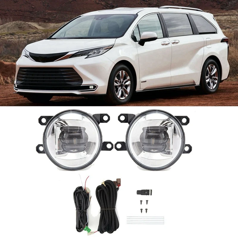 

1Pair Car Front Bumper Lamp LED Fog Lights Assembly Clear Lens Fog Lamp For Toyota Sienna 2021-2023 With Switch Wires Relay