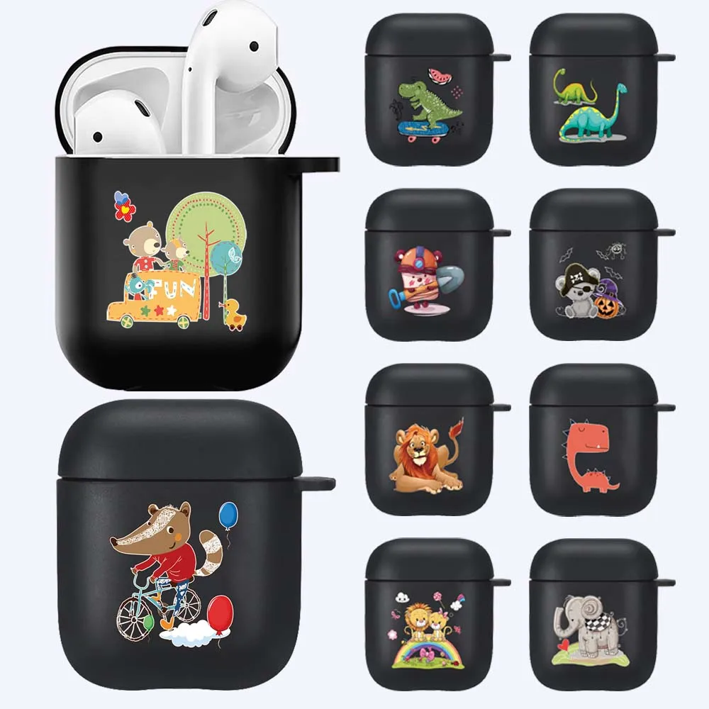 

Earphone Case for Apple Airpods 1st /2nd Gen Cartoon Print Black Soft Silicone Wireless Bluetooth Headphone Protective Cover
