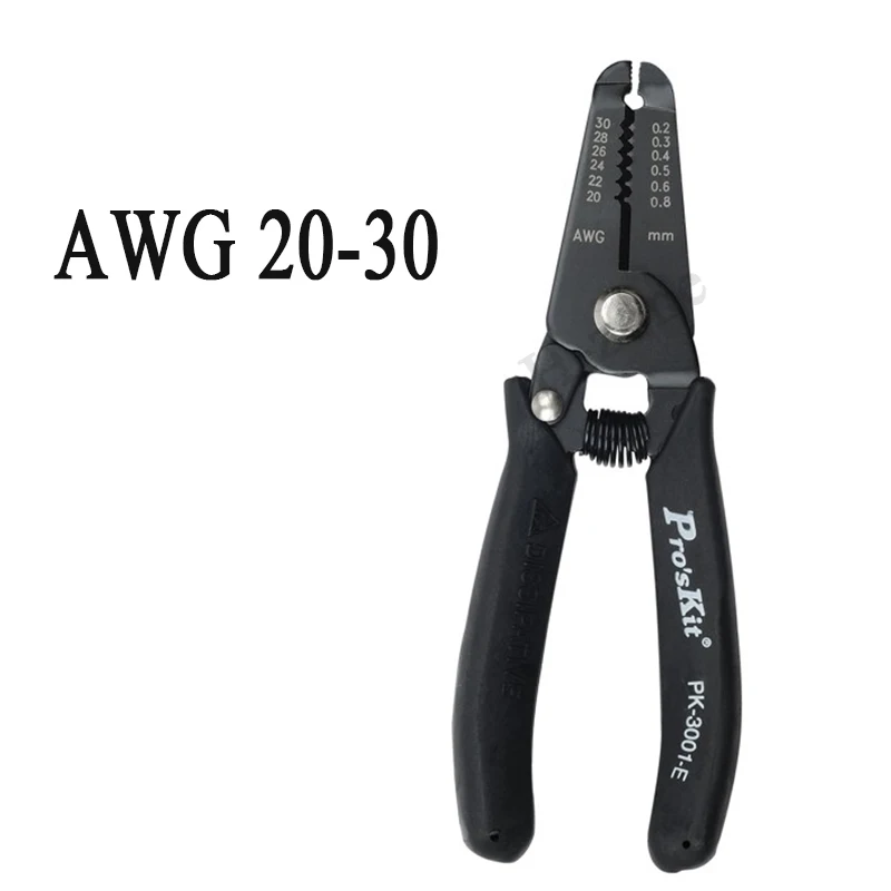 

Инструмент для зачистки проводов Pro'sKit, антистатические черные клещи AWG 30-20 1PK-3001E с изолированной ручкой, инструменты электрики