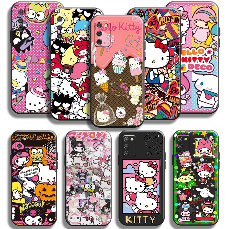 

Hello Kitty White Family Phone Case For Samsung Galaxy A03 A03S Soft Black Liquid Silicon TPU Shell Cover Cases Coque Carcasa