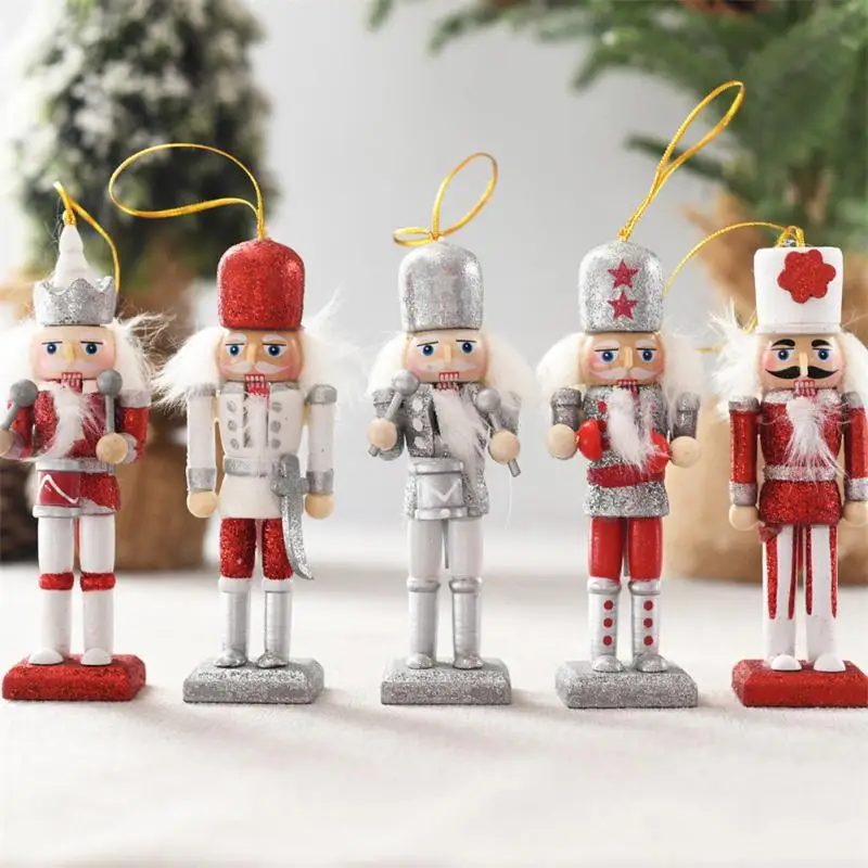 

set 13cm Wooden Nutcracker Solider Figure Model Puppet Doll Handcraft For Children Gifts Christmas Home Office Decor