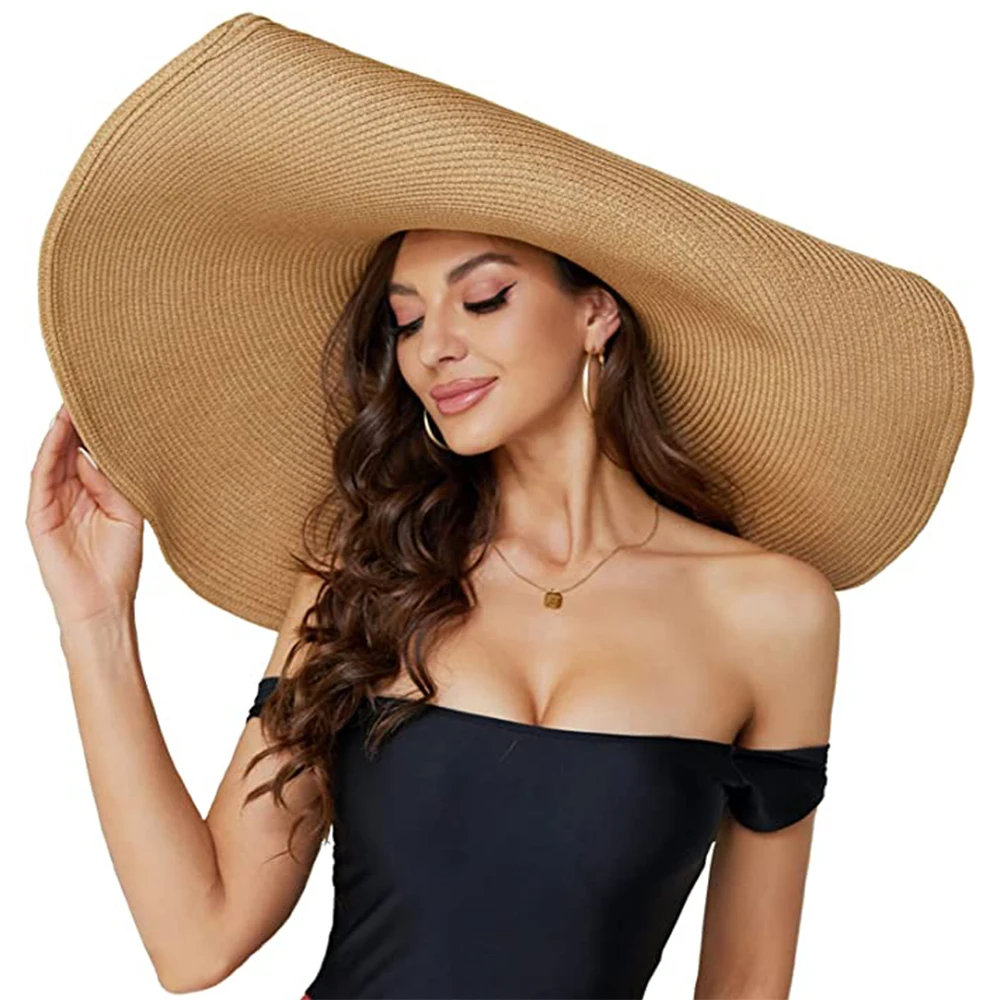 

Oversized Beach Straw Hat for Women, Fashion Large Wide Brim Visor Hats Handmade Roll Up Floppy Sun Hat for Summer Beach Cap