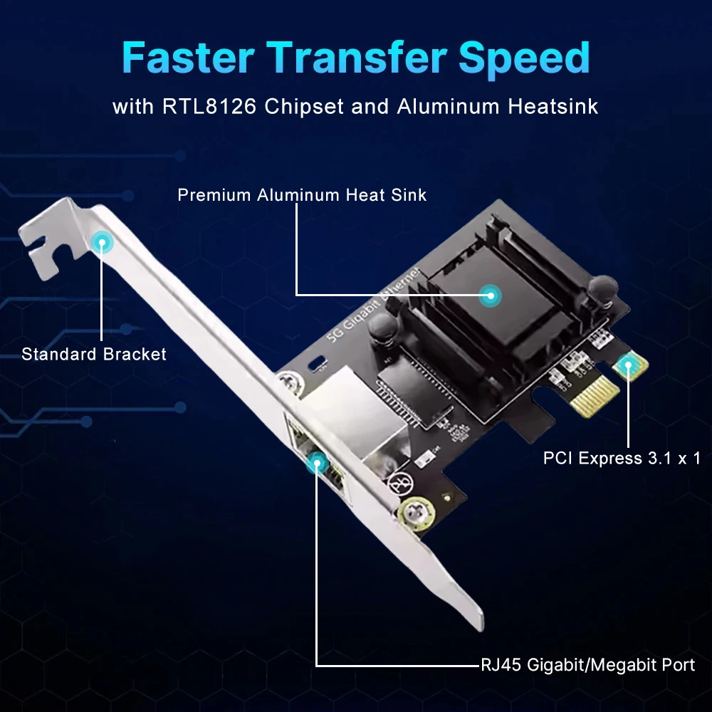 Сетевая карта Pcie RJ45 5 Гбит/с Realtek 8126 100 Мбит/с/1G/2 5G/5G