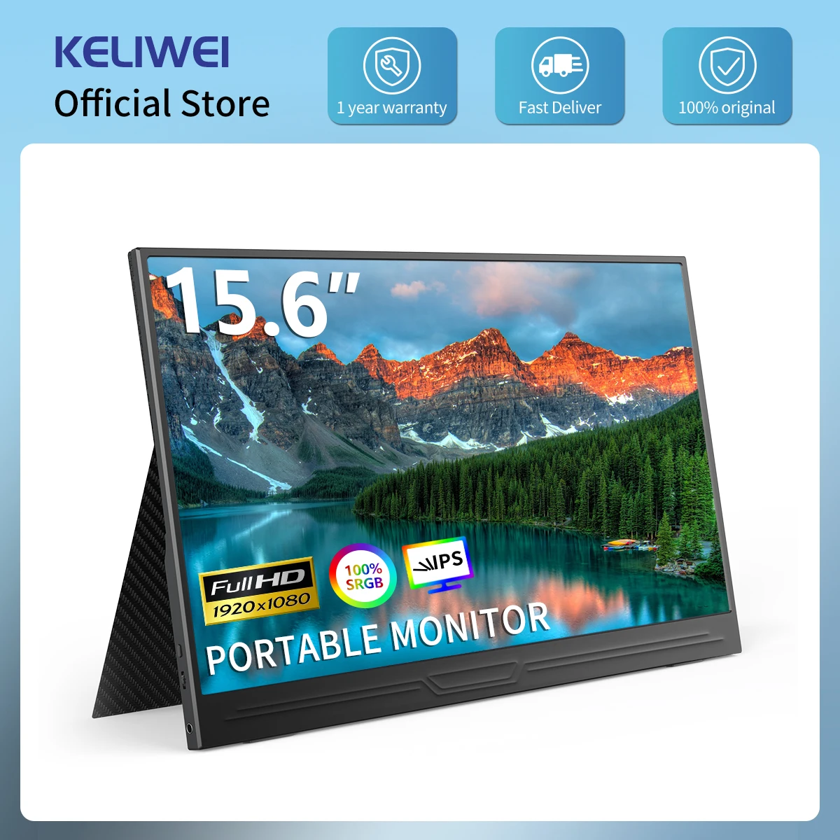

KELIWEI 15.6 Inch Portable Monitor 1080P Full HD IPS Second Gaming Screen for Xbox Ps4 Laptop Switch Display With Speakers