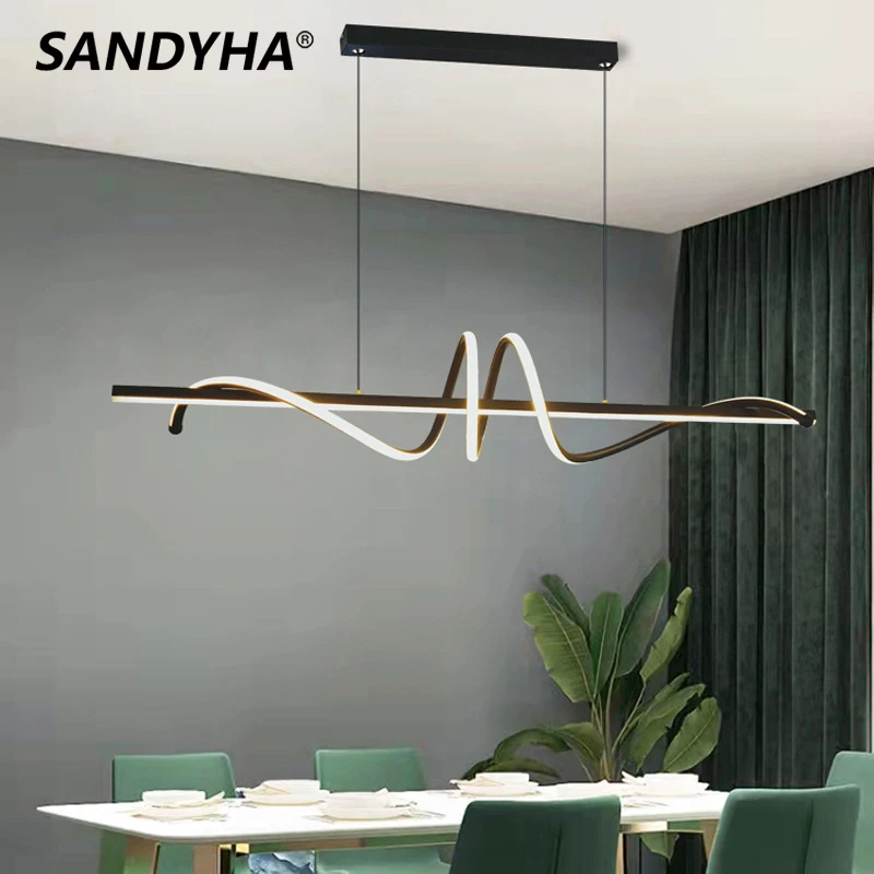 

SANDYHA Pendant Light Nordic New Strip Curve Chandelier Led Lamp for Dining Room Lustres Para Sala De Jantar Lampe Home Decor
