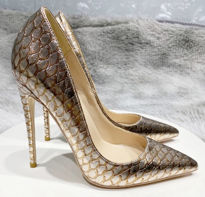 

2022 High Heels Shoes Women Pumps Gold Snake Printing Woman Shoes Sexy Pointed Toe Wedding Party Shoes Stilettos 12/10/8cm Heels