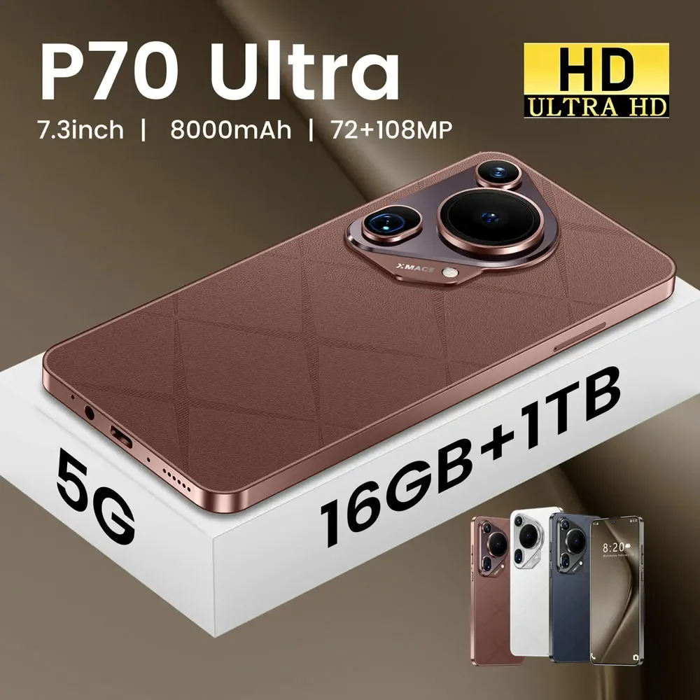 Смартфон P70 Ultra 5G 7 3 pollici 16 ГБ + 1 ТБ cellulare Dual Sim telefono Android 8000 мАч целомудририя Voiجه