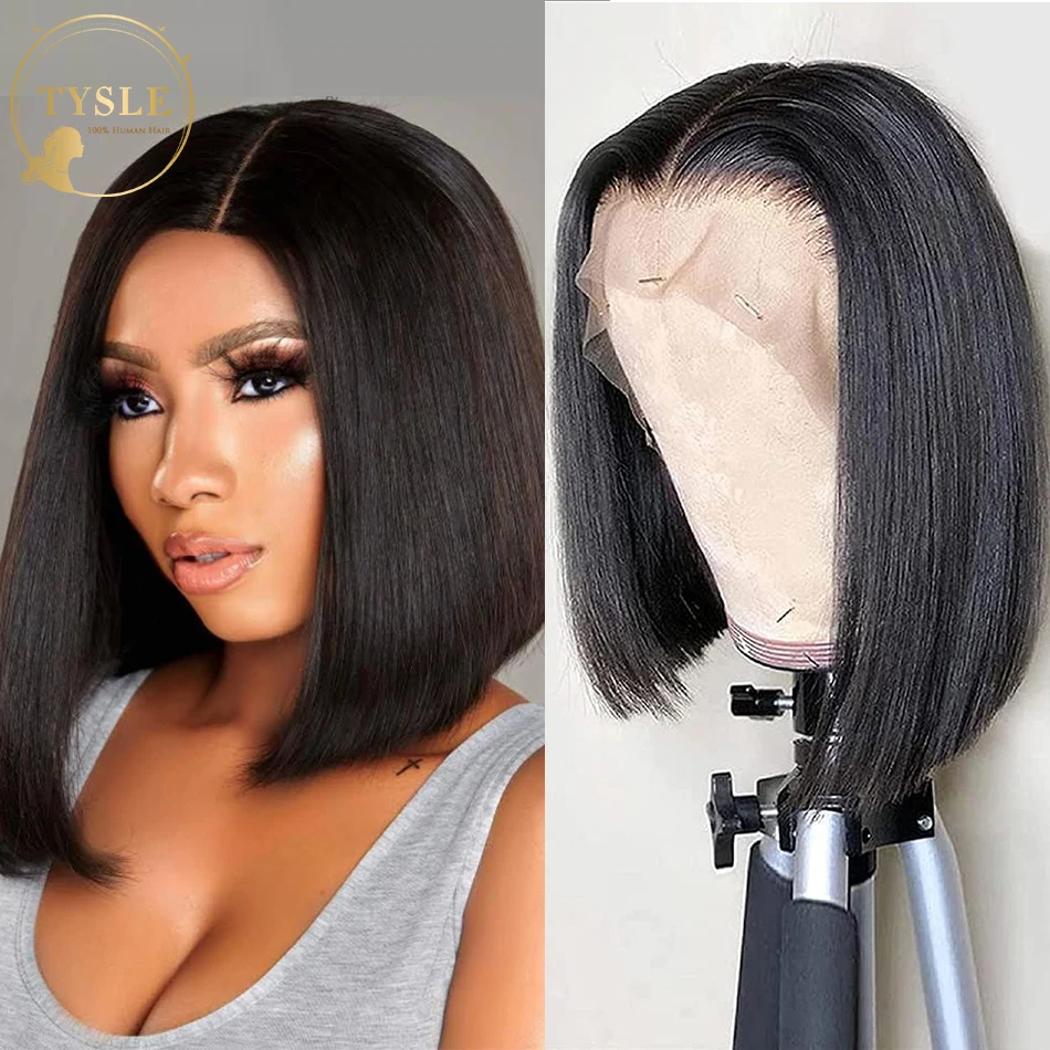 

Short Bone Straight Wigs Human Hair Bob Lace Front Wigs For Black Women 13x4 Lace Frontal Natural Pre-Plucked Brazilian TYSLE