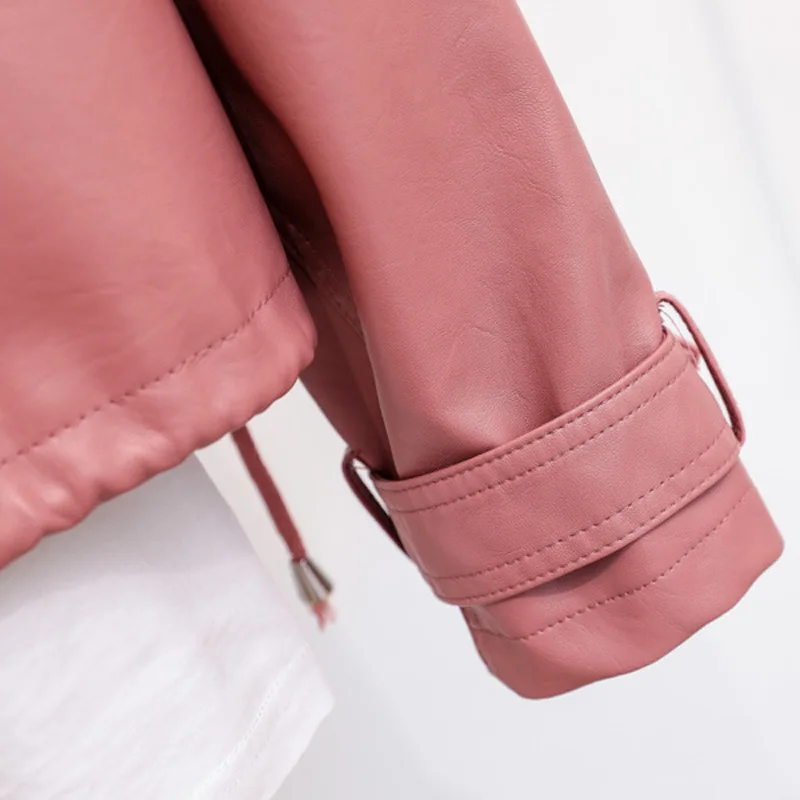 Lace-up drawstring women's leather jacket coat loose leather coat spring and autumn tide coat