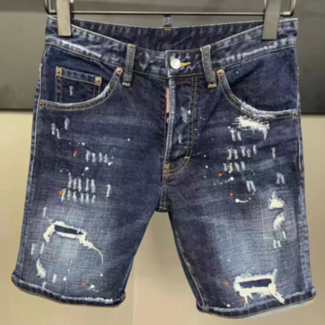 

Icon Men's Stretch Ripped Short Jeans Streetwear Pocket Fashion Hip-hop Blue Slim Denim Shorts Brand Clothes Male
