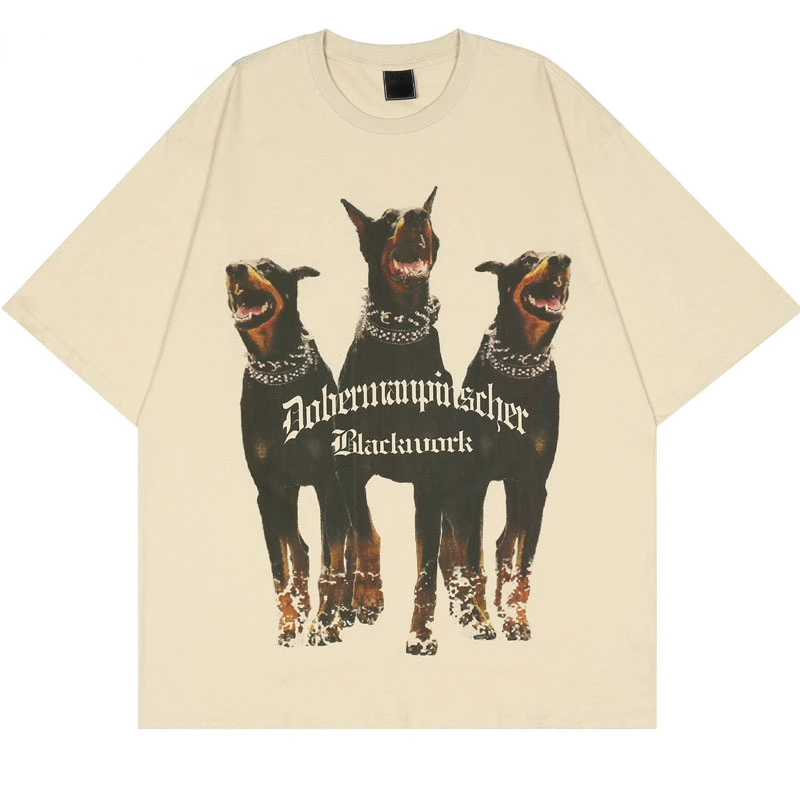 

CHICVOY Oversized T Shirt Men Streetwear Hip Hop Rottweiler Doberman Print Y2K Tshirt Harajuku Women Cotton Short Sleeve Tees