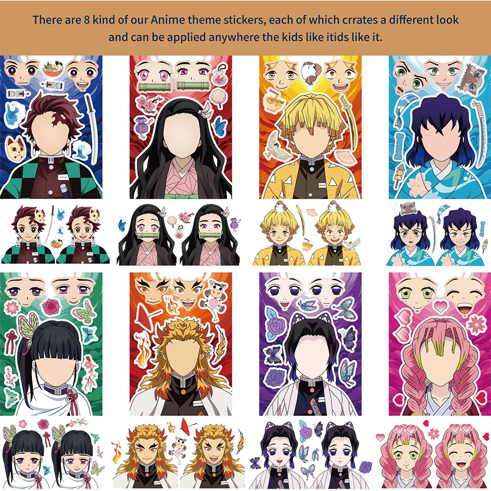 

8/16Sheets Anime Demon Slayer Puzzle Stickers Stickers for Kids Make-a-Face Children DIY Assemble Jigsaw Educational Toys Gifts